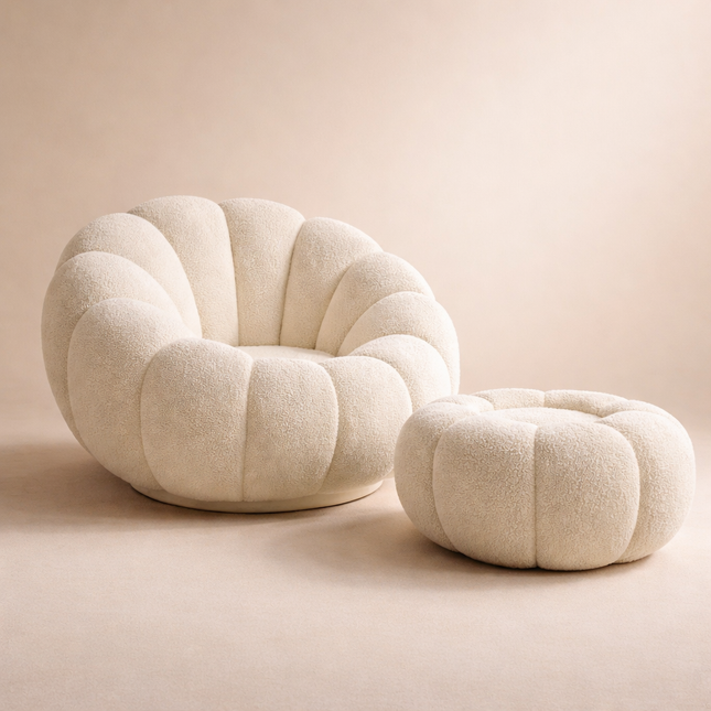 Pumpkin Sofa Accent Chair- Luxury Boucle Cloud Couch for Living Room or Bedroom