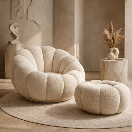 Pumpkin Sofa Accent Chair- Luxury Boucle Cloud Couch for Living Room or Bedroom