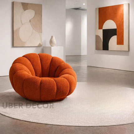 Pumpkin Sofa Accent Chair- Luxury Boucle Cloud Couch for Living Room or Bedroom
