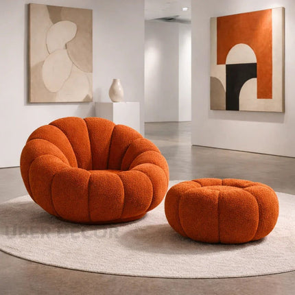 Pumpkin Sofa Accent Chair- Luxury Boucle Cloud Couch for Living Room or Bedroom