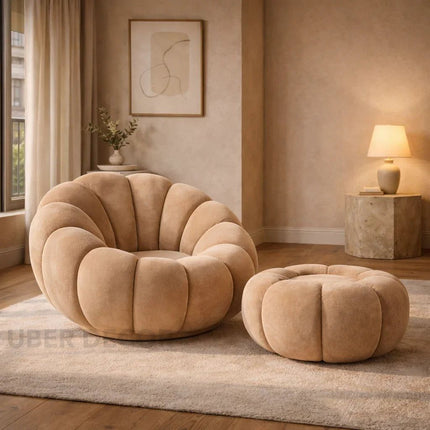 Pumpkin Sofa Accent Chair- Luxury Boucle Cloud Couch for Living Room or Bedroom