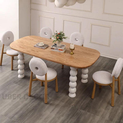 Nora Sphere Oval 6 Seater Dining Table Contemporary Scandinavian Design Natural Oak Top Gloss White Ball Legs Ideal for Dining Room - Uber Decor