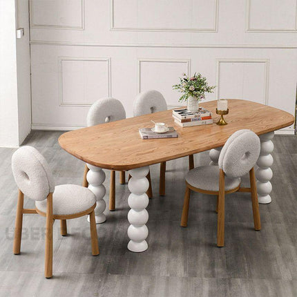 Nora Sphere Oval 6 Seater Dining Table Contemporary Scandinavian Design Natural Oak Top Gloss White Ball Legs Ideal for Dining Room - Uber Decor