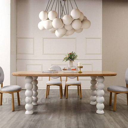 Nora Sphere Oval 6 Seater Dining Table Contemporary Scandinavian Design Natural Oak Top Gloss White Ball Legs Ideal for Dining Room - Uber Decor