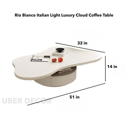 Rio Bianco Italian Light Luxury Cloud Coffee Table – White Sintered Stone Top with Solid Wood Base – Sculptural Centerpiece for Living Rooms and Lounge Interiors