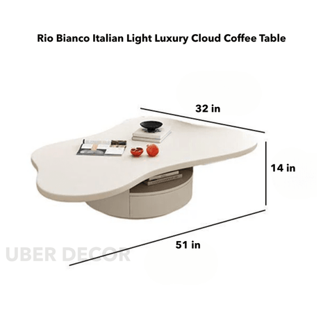 Rio Bianco Italian Light Luxury Cloud Coffee Table Set with Solid Wood Base Sculptural Centerpiece for Living Rooms and Lounge Interiors - Uber Decor