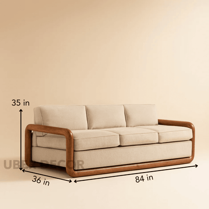 Roswell 3-Seater Modern Wooden Sofa Sculptural Minimalist Couch for Living Room