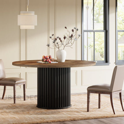 Ravon Dining Table Fluted Pedestal Design Mid Century Modern Contemporary Inspired Solid Wood Top Dining Table for Dining Room