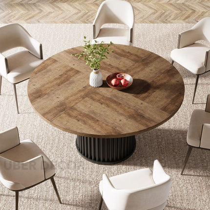 Ravon Dining Table Fluted Pedestal Design Mid Century Modern Contemporary Inspired Solid Wood Top Dining Table for Dining Room