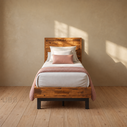RustGroove Platform Bed – Reclaimed Wood Frame with Clean Modern Lines