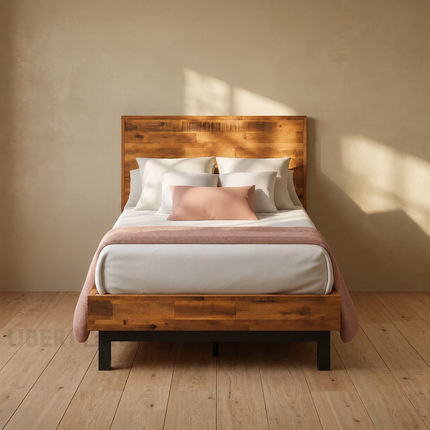 RustGroove Platform Bed – Reclaimed Wood Frame with Clean Modern Lines