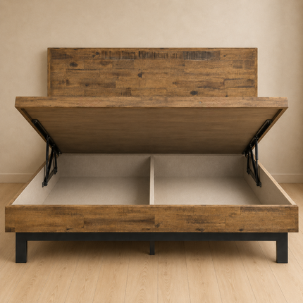 RustGroove Platform Bed – Reclaimed Wood Frame with Clean Modern Lines