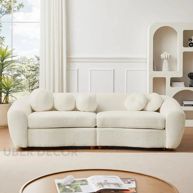 Aspen 88" Curved Sofa- Minimalist Modern Luxury Loveseat Cute Couch with Round Throw Pillows - Uber Decor
