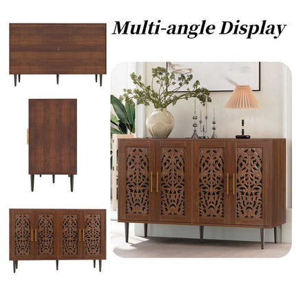 Aria Carve Mid Century Indian Solid Wood Cabinet – Handcrafted Floral Panels Ideal for Living Room, Dining Room & Entryway