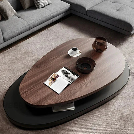 Avon Epoque Vintage Minimalist Oval Coffee Table Solid Walnut Top Tapered Beech Legs Satin Lacquer Finish for Living Room - Uber Decor