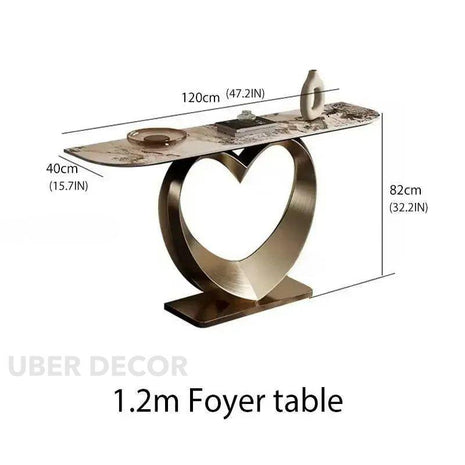 Arvella Heartline Console Table – Contemporary Luxury Metal Console with Marble Top for Hallways & Entryways - Uber Decor