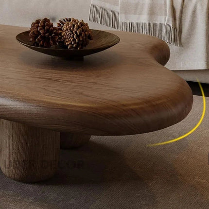 Ebro Drift Modern Cloud Coffee Table – 48.42" Dark Walnut Veneer Top with 4 Solid Wood Legs, Organic Contour – Sculptural Statement for Living Rooms and Tea Corners