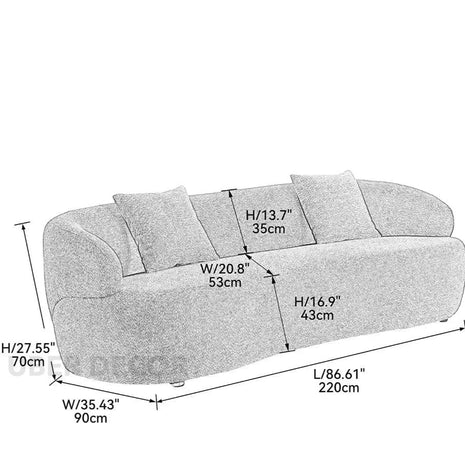 Malaga Curved Sofa- Mid Century Modern Curved Back Upholstered Boucle Sofa for Living Room - Uber Decor