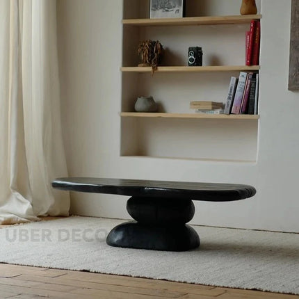 Sava Noir Retro Pebble Coffee Table Carbonized Black Wood Organic Art Form Sculptural Centerpiece for Modern and Vintage Living Rooms - Uber Decor