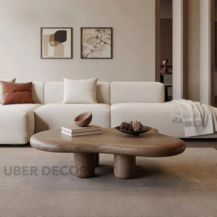 Ebro Drift Modern Cloud Coffee Table – 48.42" Dark Walnut Veneer Top with 4 Solid Wood Legs, Organic Contour – Sculptural Statement for Living Rooms and Tea Corners