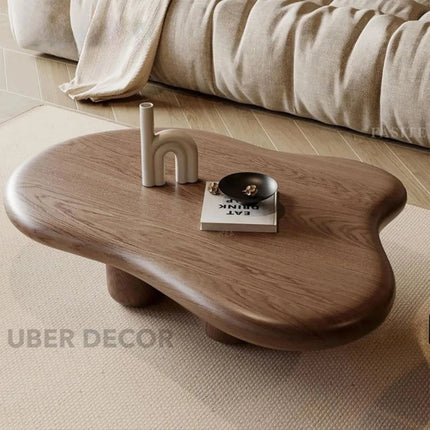 Ebro Drift Modern Cloud Coffee Table – 48.42" Dark Walnut Veneer Top with 4 Solid Wood Legs, Organic Contour – Sculptural Statement for Living Rooms and Tea Corners