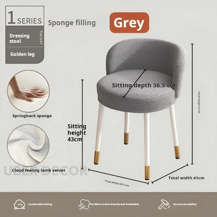 NordCream Chair | Minimalist Lamb Wool Vanity & Dining Stool with Backrest - Uber Decor