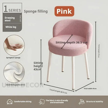 NordCream Chair | Minimalist Lamb Wool Vanity & Dining Stool with Backrest - Uber Decor