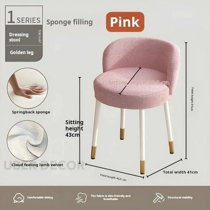 NordCream Chair | Minimalist Lamb Wool Vanity & Dining Stool with Backrest - Uber Decor