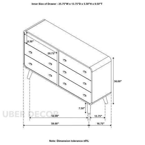 Milo Curve Mid Century Modern Solid Wood Chest of Drawers – Rounded Corners, Customizable Finish – Ideal for Bedroom, Living Room & Entryway - Uber Decor