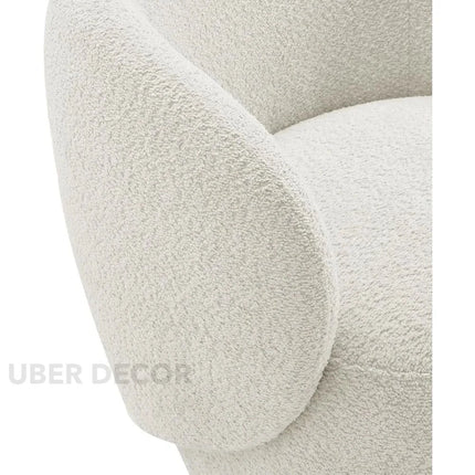 Amira Modern Fuzzy Boucle Swivel Accent Chair- Round Barrel Armchair Upholstered Chair for Bedroom, Reading, Waiting, Living Room - Uber Decor