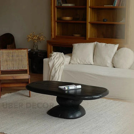 Sava Noir Retro Pebble Coffee Table Carbonized Black Wood Organic Art Form Sculptural Centerpiece for Modern and Vintage Living Rooms - Uber Decor