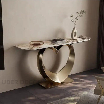 Arvella Heartline Console Table – Contemporary Luxury Metal Console with Marble Top for Hallways & Entryways