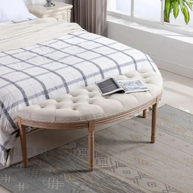 Bellevue Curve – Vintage French Half-Moon Tufted Bench | Elegant End-of-Bed or Entryway Accent for Classic and Contemporary Interiors