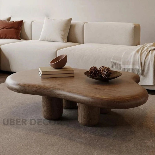 Ebro Drift Modern Cloud Coffee Table – 48.42" Dark Walnut Veneer Top with 4 Solid Wood Legs, Organic Contour – Sculptural Statement for Living Rooms and Tea Corners