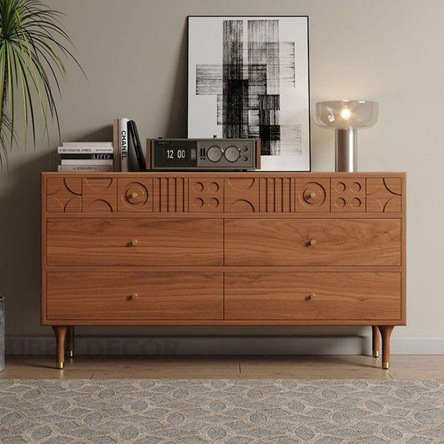 GeoForm Walnut Modern Dresser – Artistic Carved 6-Drawer Storage Cabinet