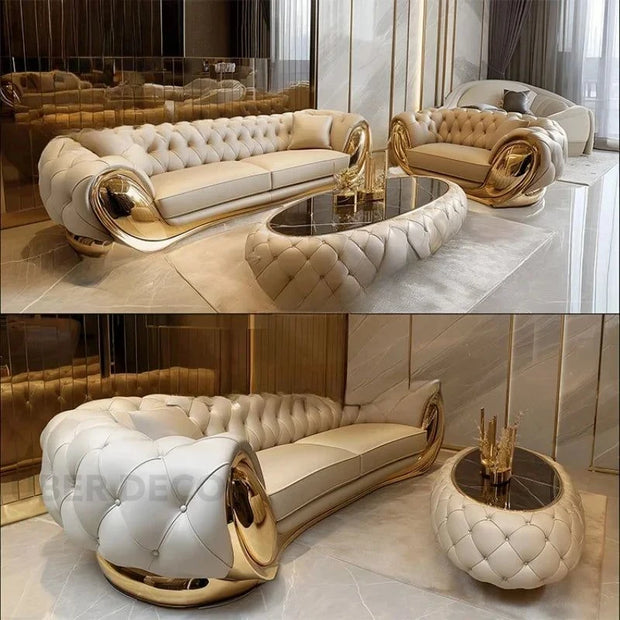 Avignon Luxury Chesterfield Style Sofa With Gold Accent- Elegant Design for Living Room & Salon - Uber Decor