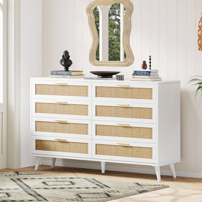 Sole Rattan Modern Coastal Solid Wood Chest of Drawers 8-Drawer Storage – Ideal for Bedroom, Living Room & Entryway