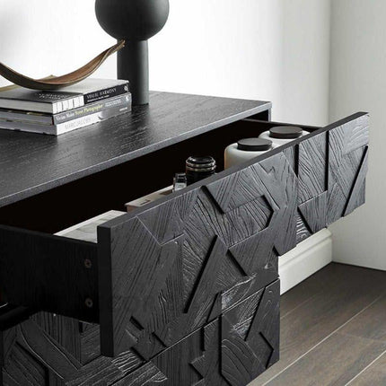 Voro Noir Modern Minimalist Solid Wood Chest of Drawers Black Textured Fronts, Metal Legs Ideal for Bedroom, Living Room & Hallway