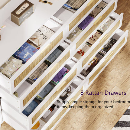 Sole Rattan Modern Coastal Solid Wood Chest of Drawers 8-Drawer Storage – Ideal for Bedroom, Living Room & Entryway