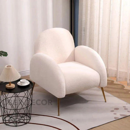 Reysha Cozy Boucle Accent Chair – Curvy White Sherpa Upholstered Single Arm Chair with Golden Legs