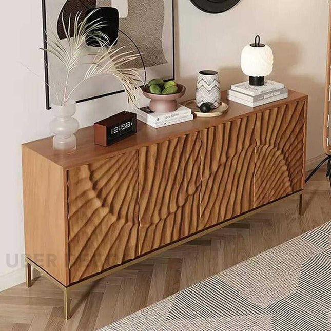 Riva Wave Mid Century Modern Solid Wood Cabinet Ideal for Living Room, Dining Room & Entryway