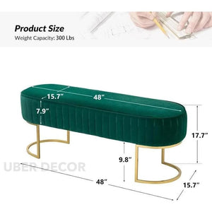 VelvetGleam Bedroom Bench - Upholstered Ottoman with Golden Legs - Extra-Long Footrest for End of Bed & Entryway - Uber Decor
