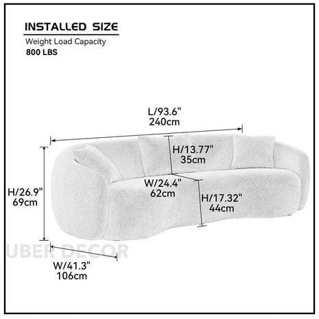 Delhi 94" Curved Sofa- Modern Curved Sofa in Boucle Fabric- Soft and Comfortable Seating - Uber Decor