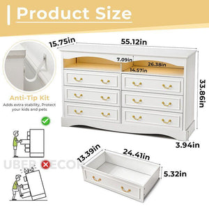 Belmont Luxe 6-Drawer French Country Cabinet – Elegant Solid Wood with White Polish & Gold Handles, Custom Color Options for Bedroom, Living Room & Entryway - Uber Decor