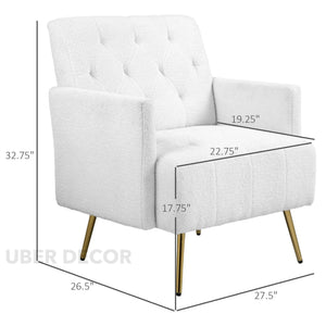 Sherpa-LUXE Modern Accent Chair – Upholstered Tufted Armchair with Gold Steel Legs for Living Room Comfort - Uber Decor
