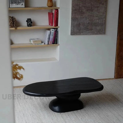 Sava Noir Retro Pebble Coffee Table Carbonized Black Wood Organic Art Form Sculptural Centerpiece for Modern and Vintage Living Rooms - Uber Decor
