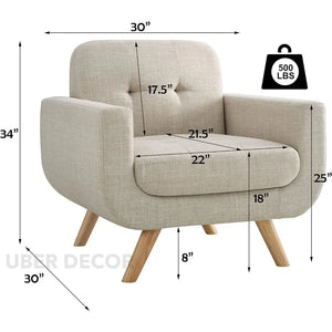 Elena Contemporary Accent Armchair Single Sofa with Linen Upholstery Living Room Furniture - Uber Decor