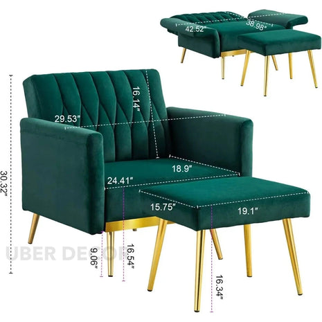 Selina- Modern Velvet Single Sofa Chair with Ottoman- Upholstered Tufted Lounge Accent Living Room Chair - Uber Decor