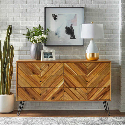 Cleo Chevron Mid Century Modern Solid Wood Chest of Drawers – Hairpin Legs, Customizable Finish – Ideal for Bedroom, Living Room & Entryway