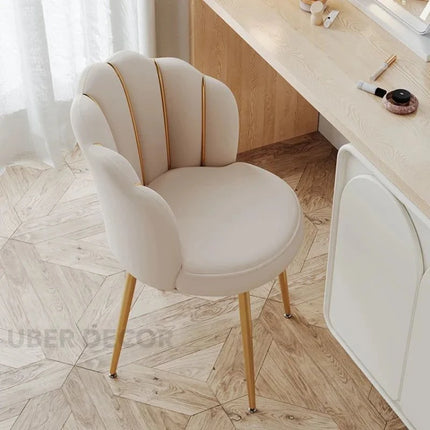 Amaera Luxe Accent Chair – Creative Shell Flower Makeup Stool Compact Backrest Ergonomic Chair Full Sitting Sensation All-match Chair for Living Room - Uber Decor